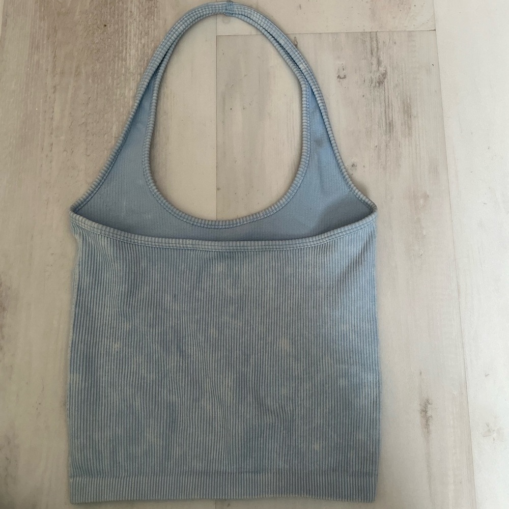 American Eagle Light Blue Ribbed Scoop Neck Halter Top - Picture 2 of 3